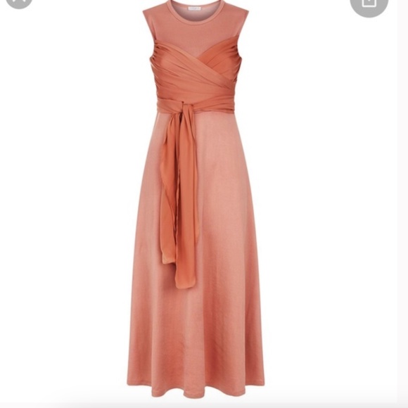 Sandro Trudy Dress | blush peach maxi dress with adjustable ties ballet inspired - Picture 1 of 8